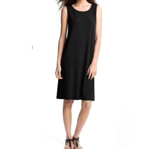 Eileen Fisher Dress Womens Jewel Neck Tank Shift Sleeveless Black Size Medium - Picture 1 of 6